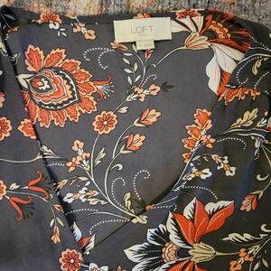 LOFT Dark Floral V-Neck Blouse